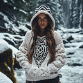 Women's Viking Tribal Jacquard Celtic Inspired Chunky Knit Hooded Sweater artswardrobe