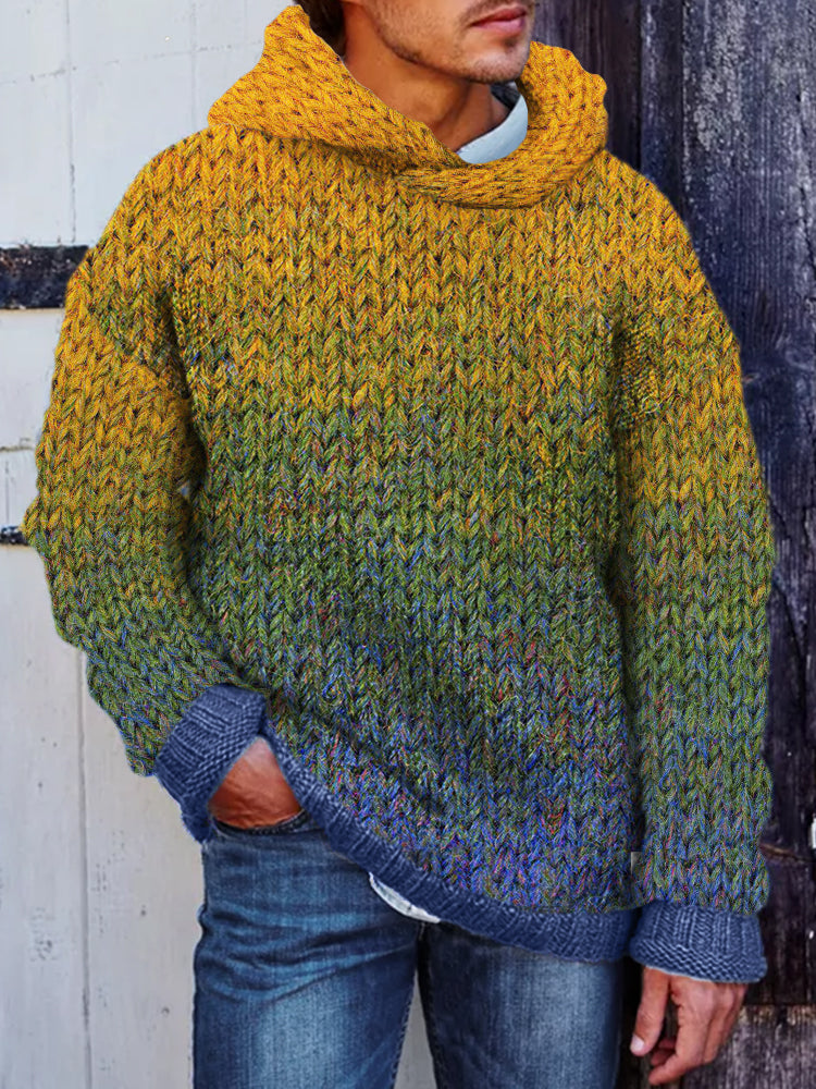 Men's Gradiant Art Crochet Cozy Hooded Sweater artswardrobe