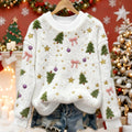 Comstylish Cute Bow And Christmas Tree Pattern Warm Crew Neck Sweater