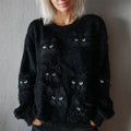 Comstylish Halloween Black Cat Faces Cozy Fuzzy Sweater