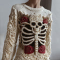 Comstylish Women's Halloween Skeleton And Rose Lace Knitted Round Neck Sweater