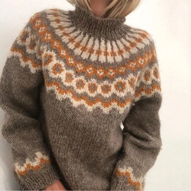 Vintage Turtleneck Pullover Chunky Jacquard Sweater elevenforest