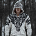 Men's Viking Celtic Wolf Inspired Cozy Knit Hooded Sweater artswardrobe