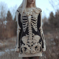 Comstylish Vintage Skeleton White Roses Contrast Cozy Knit Sweater Dress