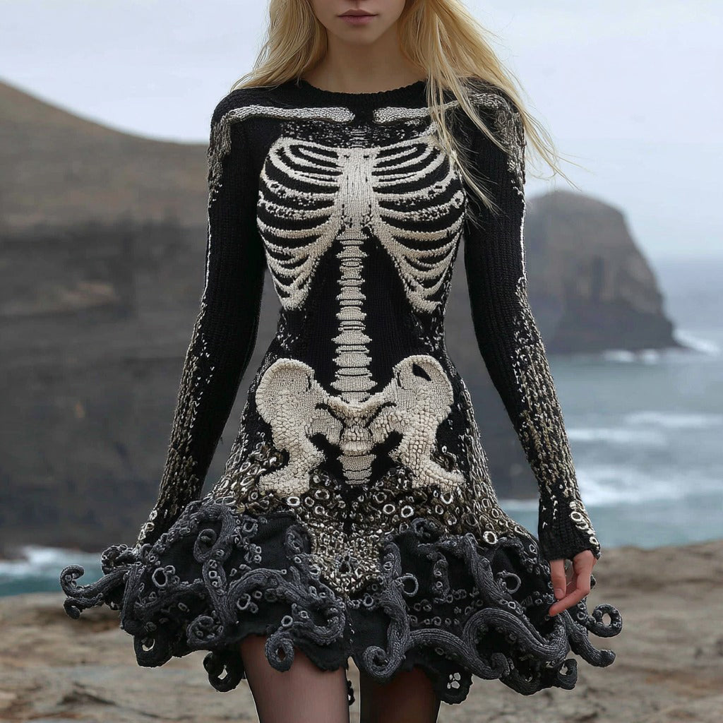 Halloween Cthulhu Octopus Kraken Skeleton Anatomy Art Sweater Dress artswardrobe