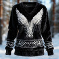Comstylish Viking Angel Wings Design Women's Flannel V-neck Sweater