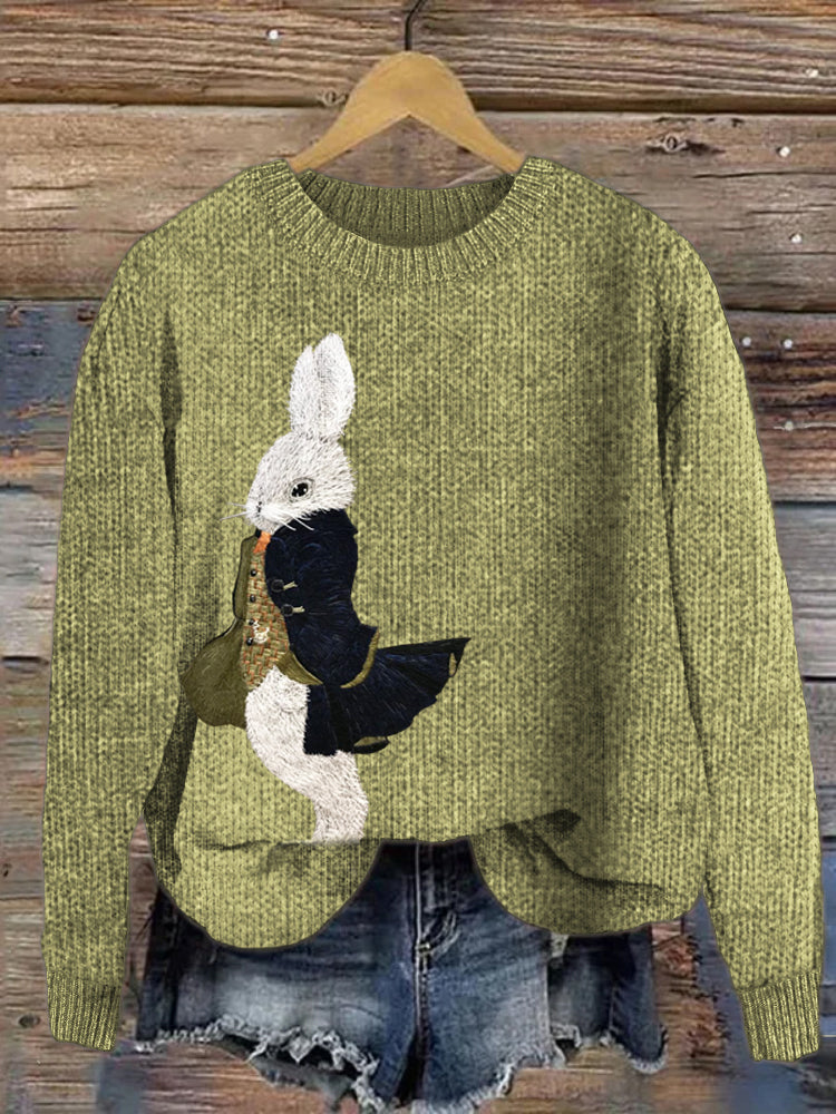 Cool Bunny Pattern Cozy Knit Sweater artswardrobe