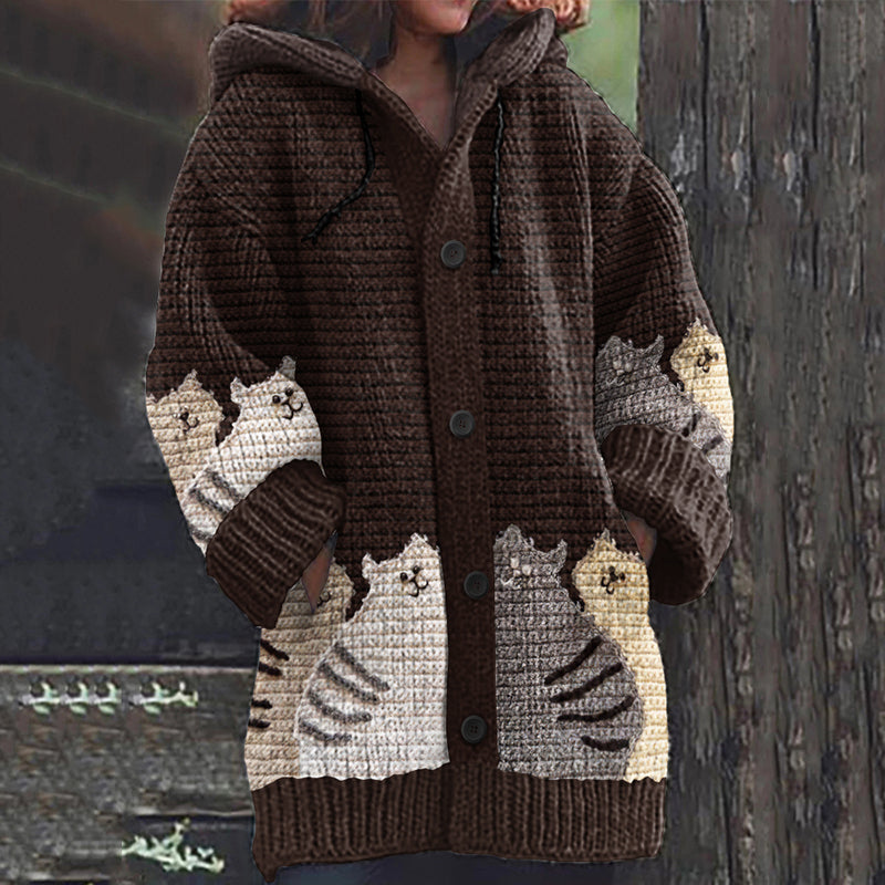 Vintage Cat Embroidery Art Print Cozy Button Sweater elevenforest