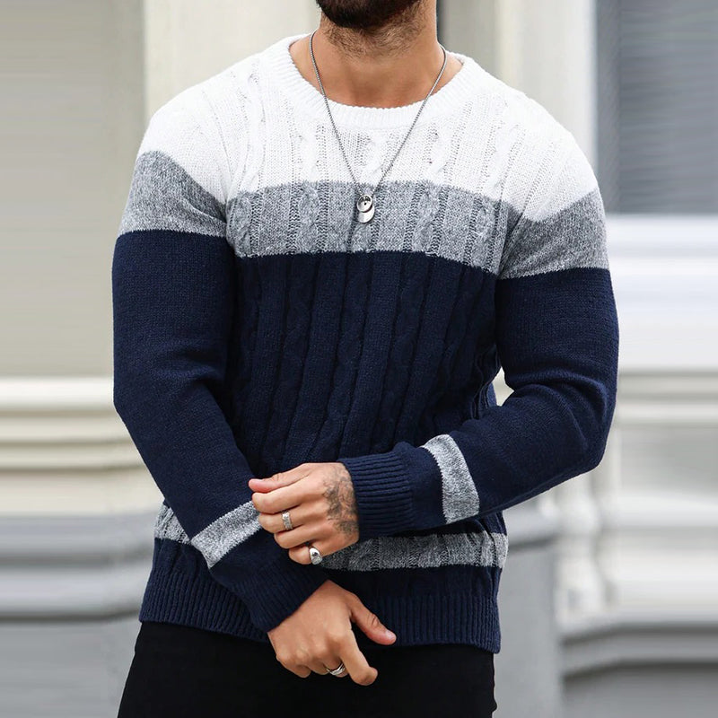 Men's Retro Contrast Jacquard Knit Crew Neck Sweater artswardrobe