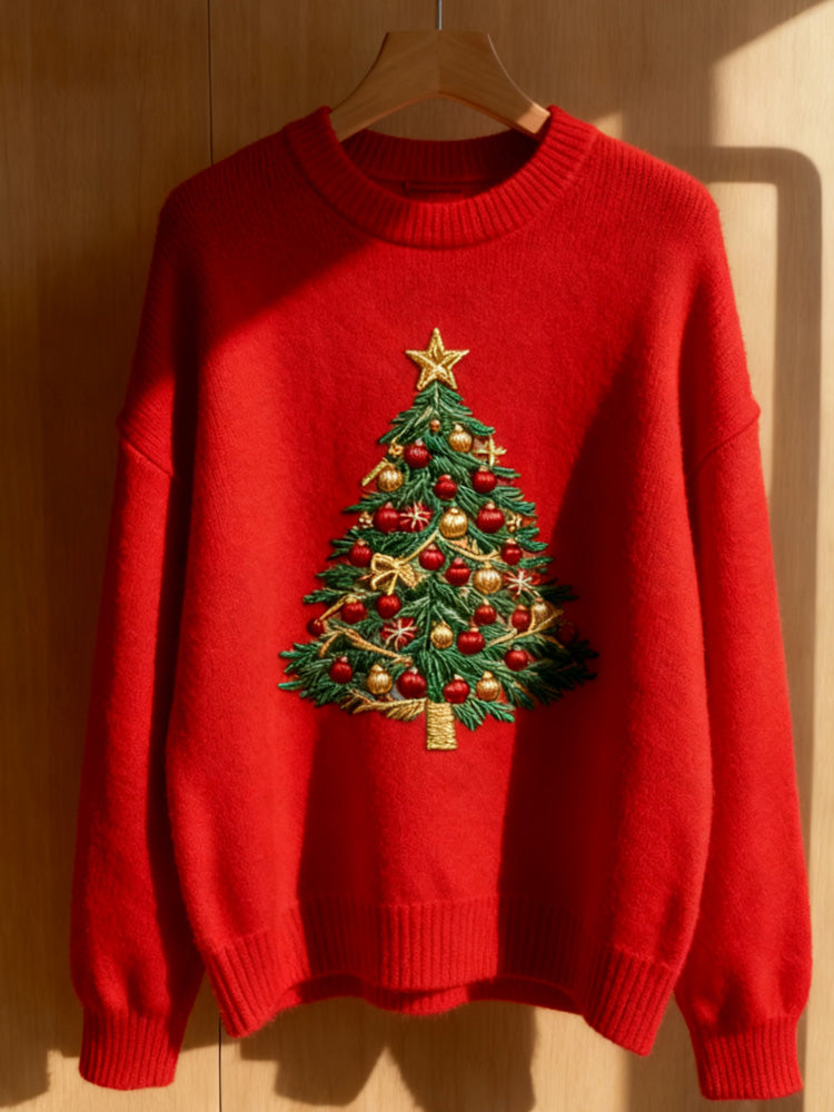 Comstylish Women's Christmas Art Print Casual Sweater
