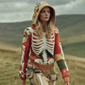 Comstylish Women's Halloween Skull Ribs Flower Pattern Cozy Hooded Sweater