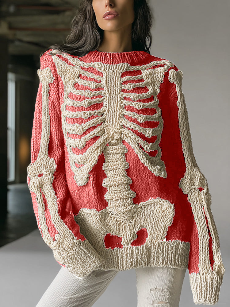 Comstylish Women's Vintage Halloween Skull Embroidered Sweater