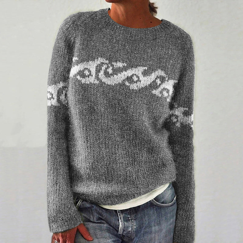 Retro Surf Jacquard Knit Crew Neck Sweater elevenforest