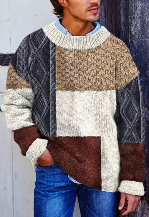 Vintage Vegan Mock Minimalist Pullover Patchwork Warmth Knitted Jacquard Unisex Sweater artswardrobe