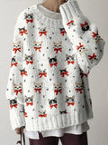 Cute Christmas Cat Pattern Cozy Knit Sweater elevenforest