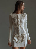 Comstylish Classy Roses Skeleton Pearls Beaded Cozy Knit Sweater Dress
