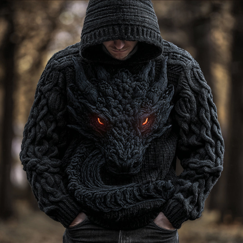 Men's Vintage Viking Dragon Style Celtic Thick Hooded Sweater artswardrobe