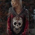 Elegant Skull & Roses Beaded Celtic Gradient Cozy Knit Hooded Sweater artswardrobe
